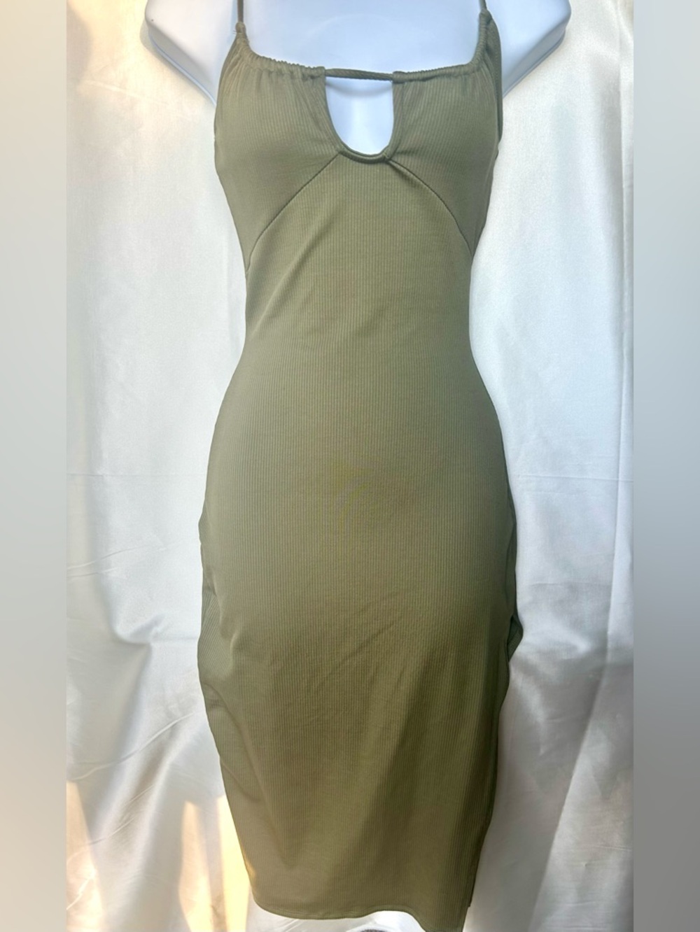 Ribbed Bodycon Dress in Olive Green